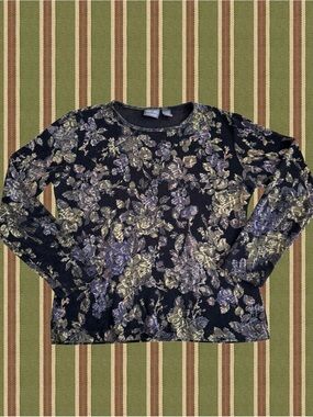 Chico's Black Long-Sleeve Floral Top